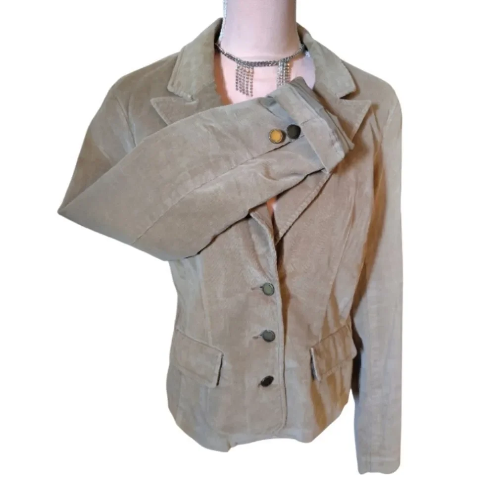 VTG Calvin Klein Beige Corduroy‎ Single Breasted Blazer Large *fits like Medium